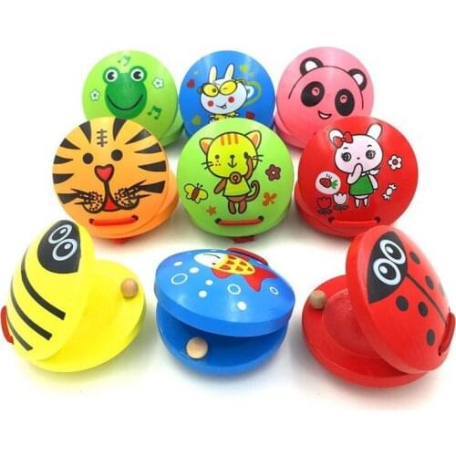 Cute Castanets Musical Instrument Toys Kids Wooden Toys Clapper Handle Baby Development Music Educational Toys for Children Gift