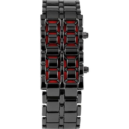 Fashionable Black Alloy Lava Digital Watch for Unisex Special Faceless Red LED Digital Display Watch Solid Bracelet Clasp Watch