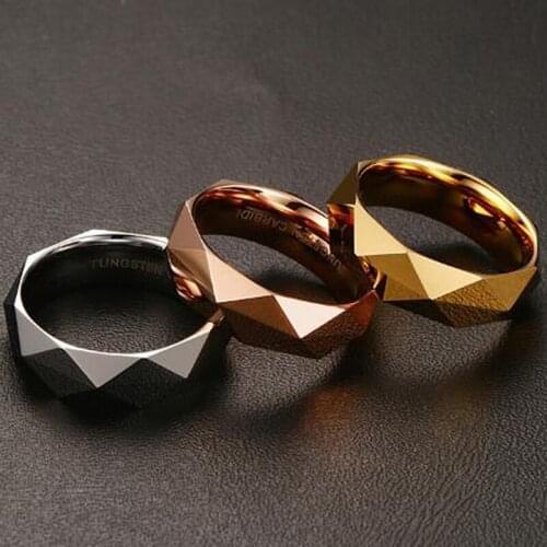 Mens Rhombic Cut Tungsten Carbide Promise Wedding Bands Ring Gold-color Rings for Men Fashion Gift