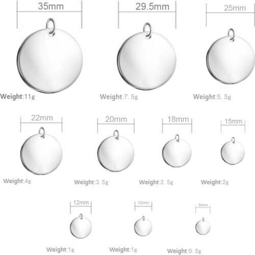 MYLONGINGCHARM 50pcs Mirror Polished Blank Charm, Round Tag in different Sizes Stainless steel Blank Bracelet Charm Keychain Tag