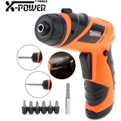 X-power Small Electric Screwdriver Set Cordless 6V Battery Wireless Repair Tool Kit Power Tools LED Light With 7 Bits Home DIY