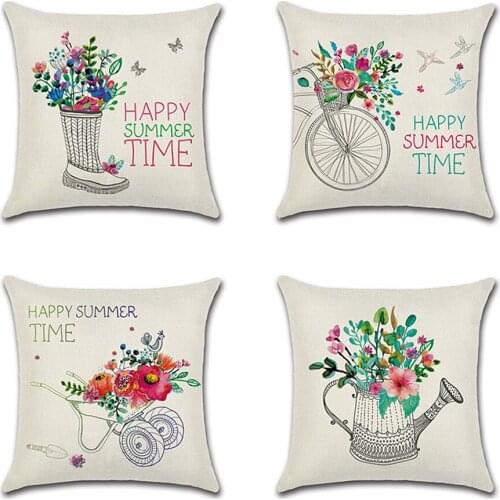 New Spring Floral Bicycle Cushion Covers Blike Flowers Creative Linen Pillowcase Summer Colorful Sofa Couch Throw Pillow Cover