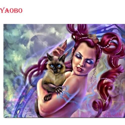 New arrival 5d DIY Diamond Painting Cartoon girl and cat Diamond Embroidery Cross Stitch square round diamond mosaic decor home