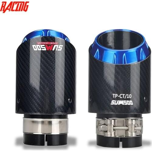 Latest style 3 layer design Glossy carbon +blue plated for modificate Car Mufflers Tip black stainless Exhaust pipe