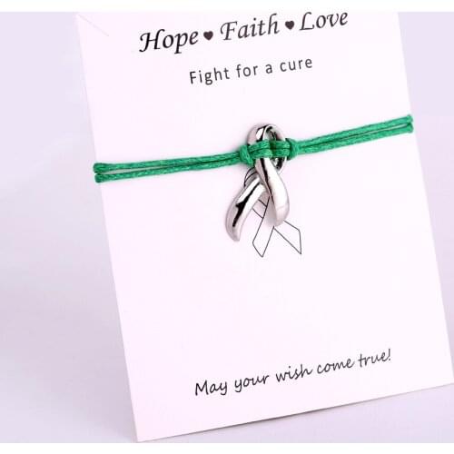 Green Ribbon Fighter Breast Cancer Awareness Charm Bracelets Faith Hope Love Women Jewelry Wholesale Drop Shipping