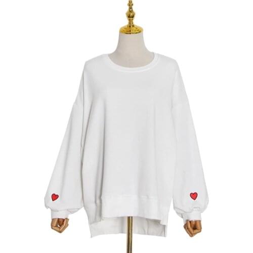 Original Design Spring Long Sleeves Heart Embroidery around Sleeve / Oversized Loose Sweathirt Pullover