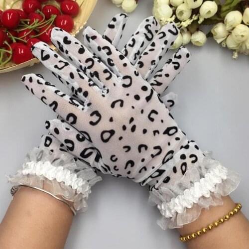 Spring and summer womens leopard print thin elastic sexy gloves ladys casual lace dance summer sunscreen gloves
