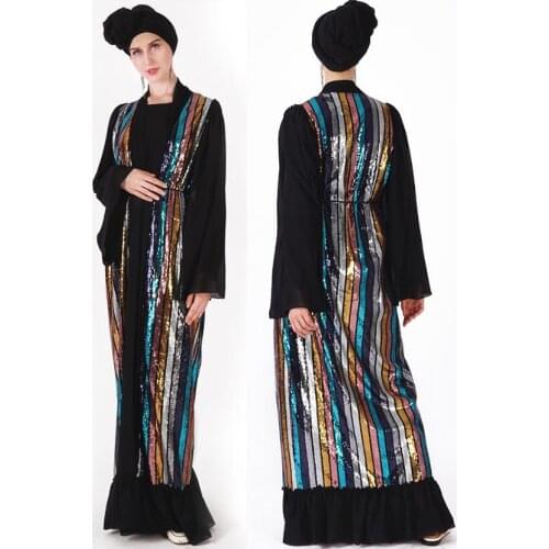 Luxury Sequin Abaya Saudi Arabia Kaftan Tunic Muslim Islamic Cardigans Plus Size Hijab Dress Farasha Ropa Musulmana Hijab Kleid
