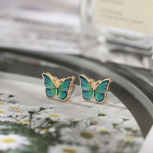 Fashion Women Dark Green Butterfly Stud Earrings Party Jewelry Gifts