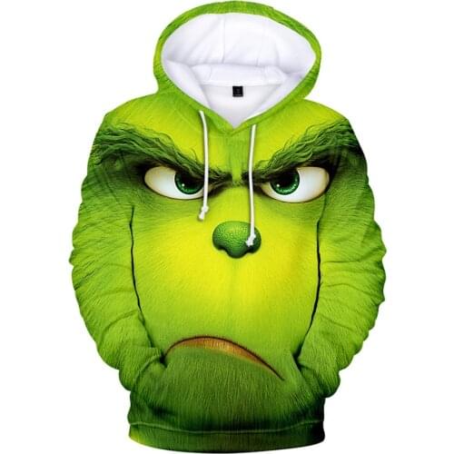 3 To 20 Years Adult Face 3D Print Hoodie Men Women Sweatshirt Jacket Cartoon Pullover Funny Top Tee Green Cosplay for Halloween