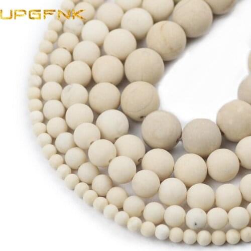 Matte Rice white Ancient Fossils Natural Stone Round Loose Spacers Beads For Jewelry making DIY Bracelet Accessories 6/8/10MM