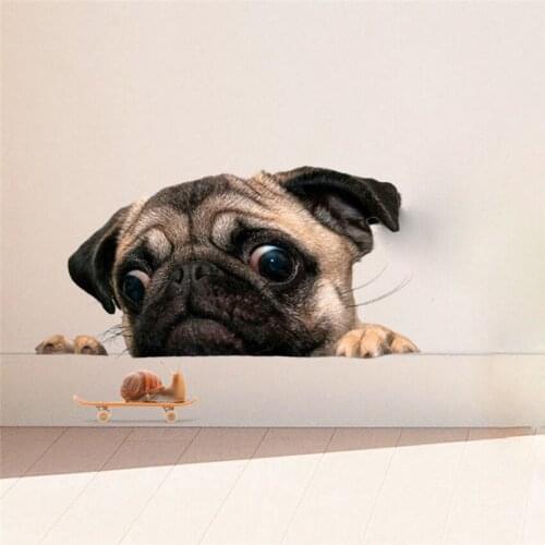 Funny 3D Pug Dogs Watch Snail Car Wall Window Fridges Decal Cute Pet Puppy Laptop Sticker Home decoration