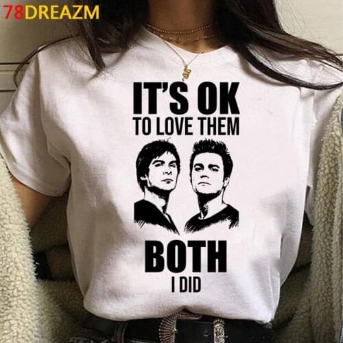 The Vampire Diaries female white t shirt harajuku kawaii 2021 tumblr print top tees t-shirt aesthetic graphic tees women