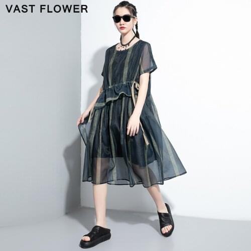 2021 Summer New Striped Drawstring Dress For Women O Neck Short Sleeve Loose Casual Ladies Dresses Fashion Elegant Clothing