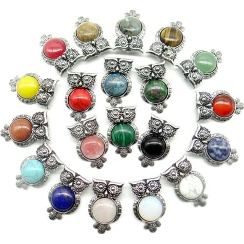 Natural stone Quartz Crystal lazuli tiger eye Opal mix stone bead animal Owl Archaize silver Pendant making Jewelry necklace 1PC