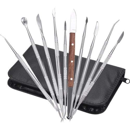 10pcs/Set Portable Stainless Steel Dentist Dental Wax Sculpture Teeth Tool Set Kit