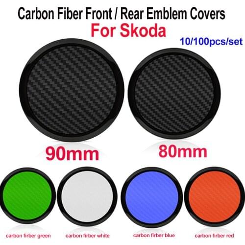 10X 100X 90mm 80mm Carbon Fiber Car Front Hood Emblem Rear Covers For Octavida Bora Jetta Fabia Black/Green/Blue/White/Red