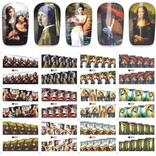 12 sheets World MONA LISA prints style Nail Art Full cover Water Transfer decals NAIL STICKER SLIDER TATTOO Nail Accessories 840