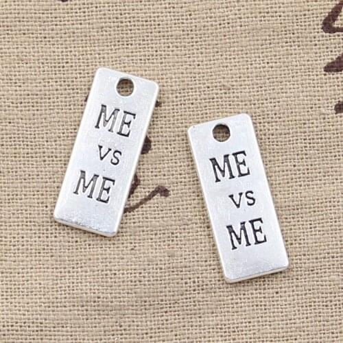15pcs Charms Plates Me Versuss Me 24x10mm Antique Silver Color Pendants DIYCrafts Making Findings Handmade Tibetan Jewelry