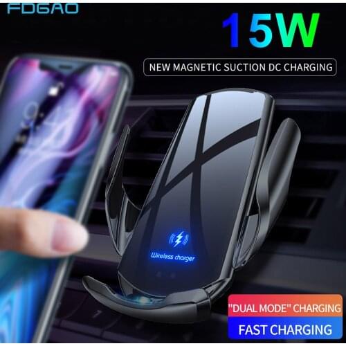 15W Automatic Fast Car Qi Wireless Charger for iPhone 12 Pro Max 11 XS XR X 8 Magnetic USB Infrared Sensor Air Vent Phone Holder