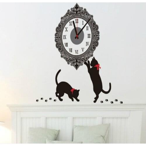 2018 Newest Playing Cats Diy Real Wall Electron Clocks Stiker Living Room Children Love Bedroom Home Decorative Wallpapers