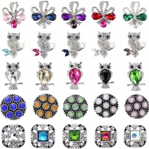 5pcs/lot Snap Button Jewelry Interchangeable Buttons Crystal 18mm Rhinestone Owl Snap Buttons Fit Snap Button Bracelet Bangle