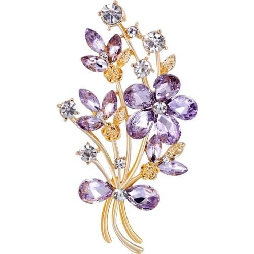 Ajojewel Flower Bouquet Brooch Purple Crystal Brooches Pins For Women Girls Elegant Costume Jewelry Gift Fashion Accessories