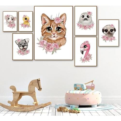 5D DIY Full Drill Cartoon Diamond Painting Flamingo Elephant Fox Duck Dog Flower Nursery Art Nordic Wall Pictures Kid Room Decor