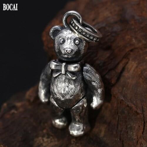 BOCAI 2021 Trend Real s925 Silver Creative Bear Pendant Retro Craftsmanship Fashion All-Match Men and Women Pendant