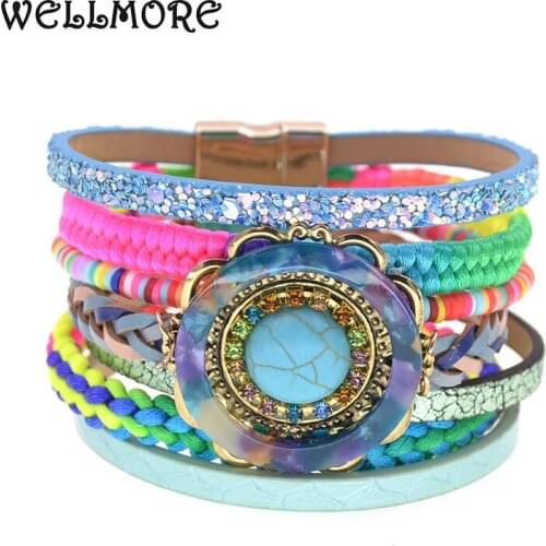 WELLMORE bohemia bracelets Leather bracelets handmade charm bracelets for women fashion jewelry drop shipping wholesale