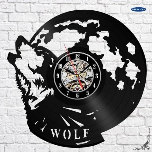 Wolf Figurine Gift Design Art Wall Clock 12 inch (30cm) / Wolfman Laser cut of Vintage Vinyl Record,5 Color