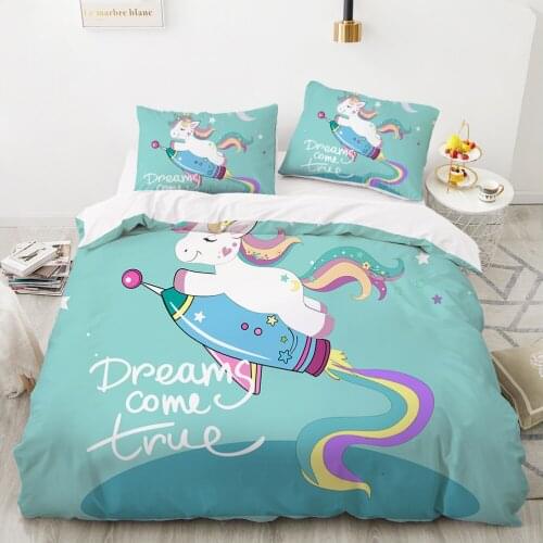 Child duvet cover set cartoon bedding set for kids children baby 140x200 twin single Bed linen Customizable size unicorn dream