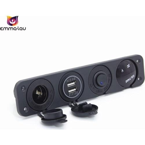 DIY Waterproof Four Function Panels Dual USB Socket + LED Voltmeter +12V Output +Toggle Switch For Car Boat RV Truck Vehicles