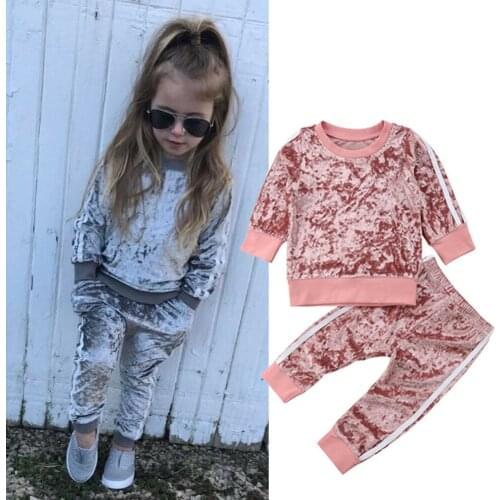 Baby Girl Solid Stylish Toddler Kids Tracksuit Boys Velvet Tops Sweatshirt Pants Trousers Outfits Autumn Clothes Set 1-6 Y