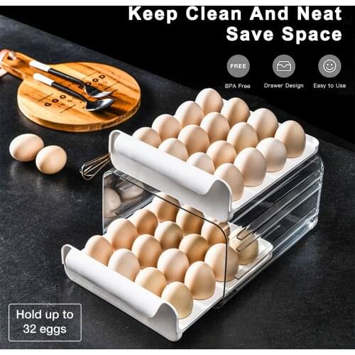 32 Grid Egg Holder Double-Layer Large Capacity Egg Storage Box Plastic Transparent Dumpling Box Double Layer Egg Tray