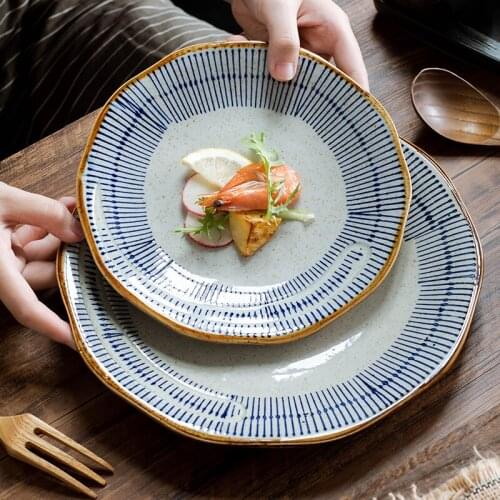 Japanese Ceramic 10-inch Western Steak Ramen Shallow Plate Home Hotel Restaurant Tableware Simple Large Snack Sushi Flower Plate