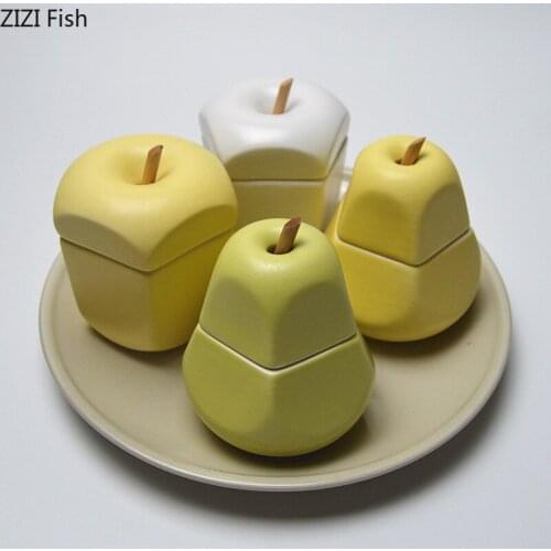Creative Ceramic Fruit Seasoning Bottle Butt Pear Candy Small Object Storage Box Kitchen Salt Shaker Pepper Box Kitchen Utensils