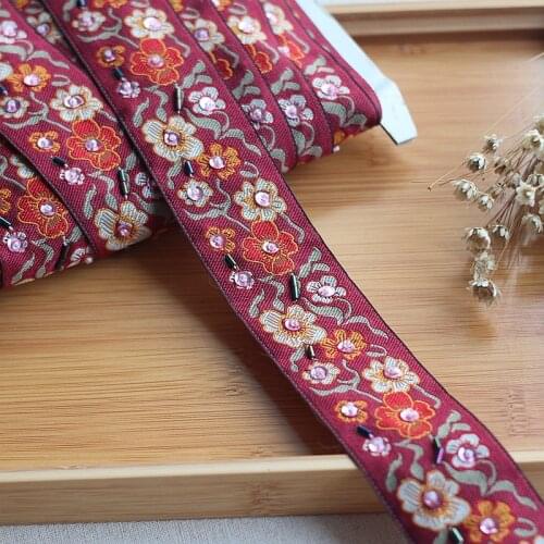 2Yard/Lot Lace Trim High Quality Hand Made Beaded Sequined Wedding Lace Trim Embroidered Retro Lace Bridal Decorative Clothing