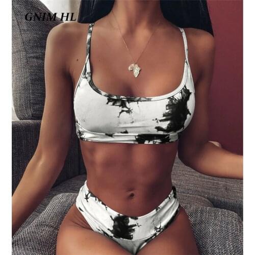 GNIM High Waist Swimwear Women Two Pieces Print Bikini Mujer 2020 Summer Brazilian Swimsuit Biquini Set Beachwear Bather Suit