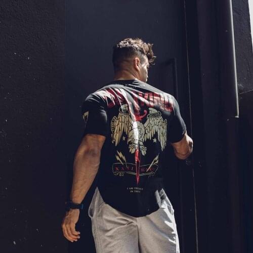 Summer New Mens Gyms Elastic Breathable T shirt Fitness Bodybuilding Fashion Male Short Cotton Clothing Tee Tops