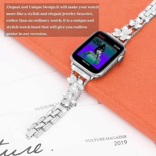 Metal diamond strap for Apple watch 6 5 4 se 44mm 40mm Luxury replacement strap for iwatch 3 2 42mm 38mm four-leaf clover strap