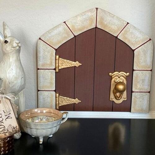 Mini Fairy Doors Statue for Trees Outdoor Window Miniatures Wood Fairy Elf Door Hanging Ornament for Garden Decoration