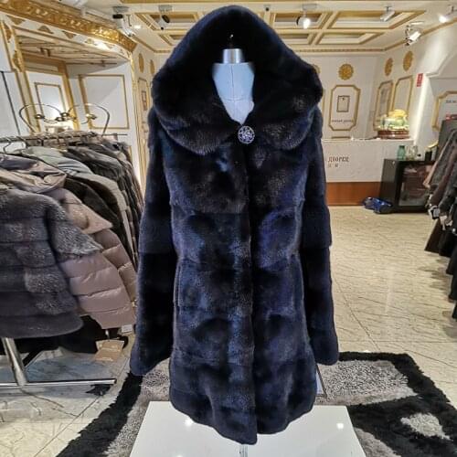 Fashion real mink fur coat hooded import mink fur coat long winter real mink fur coat woman Wide-waisted Thick Warm Fur Y-111