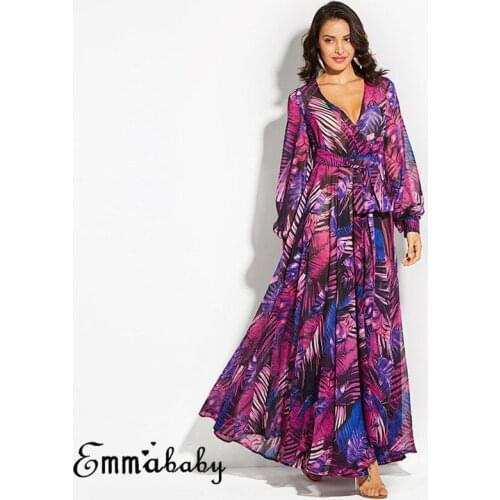 Trendy Women dress Long Sleeve Beach Vintage Geometry summer casual Loose V-Neck cotton Dresses one pieces