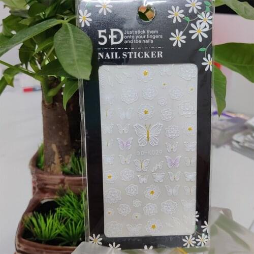 5D Stickers for Nails Cute Butterfly Flowers Leaf Nail Art Decorations Stereoscopic Sticker Accessories Anaglyph Effect Design