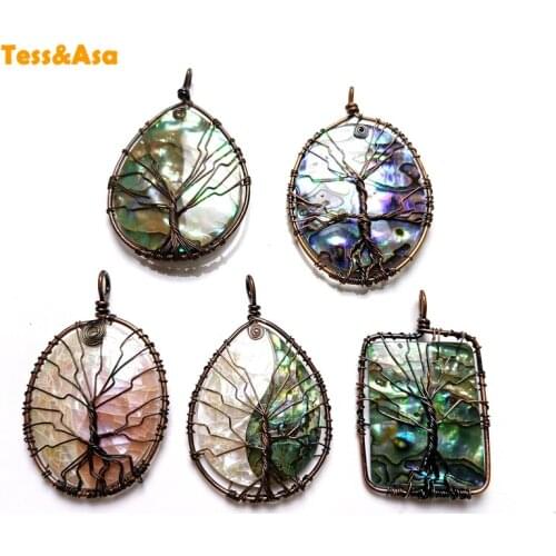 Natural Abalone Shell Retro Classic Fashion Wire Wrapped Tree Of Life Pendant Retro Style Handmade Necklace Luxury Jewelry Gift