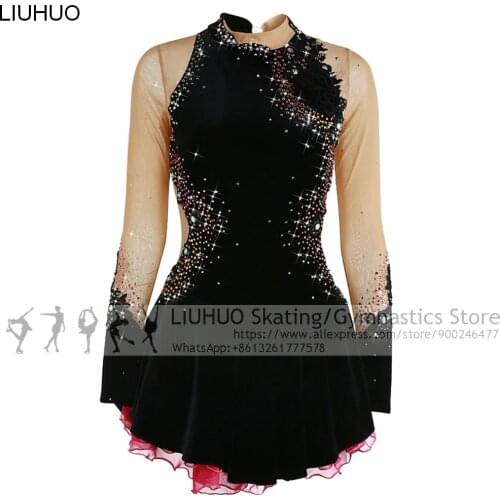 Figure Skating Dress Women Girls Velvet Rhinestones Competitions Dress Teens Kids Rhythmic Performance Ice Skating Dress