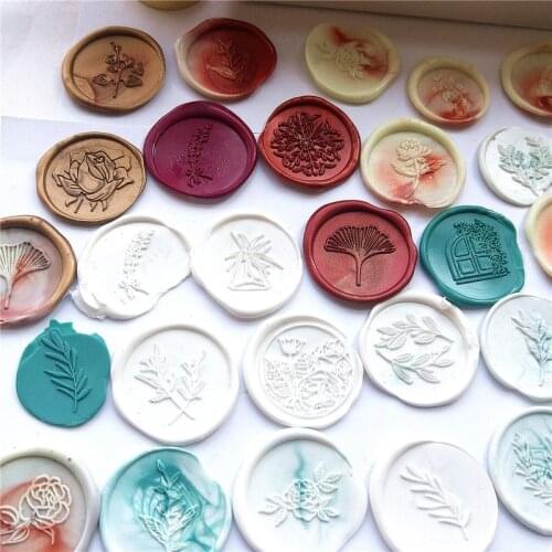 Professional Plants And Flowers Pattern Vintage Fire Paint Seal Brass Head Seal With Wooden Handle