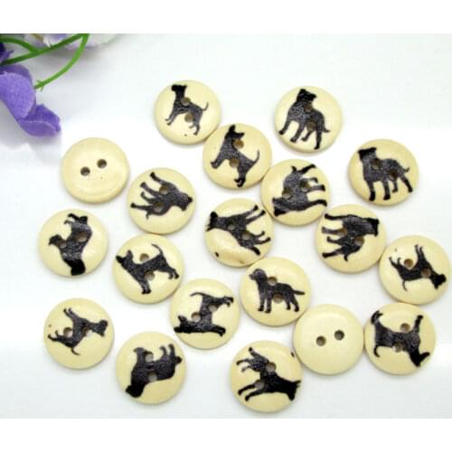 100pcs 15mm Mixed Round Animal Wooden Buttons For Clothes Crafts Sewing Decorative Needlework Scrapbooking DIY Accessories