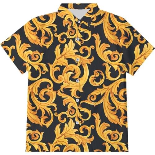 IFPD Luxury Royal Button Shirt Men Casual Short Sleeve Men Golden Flower Printed Baroque Shirt Summer Prom Party Shirt Oversize